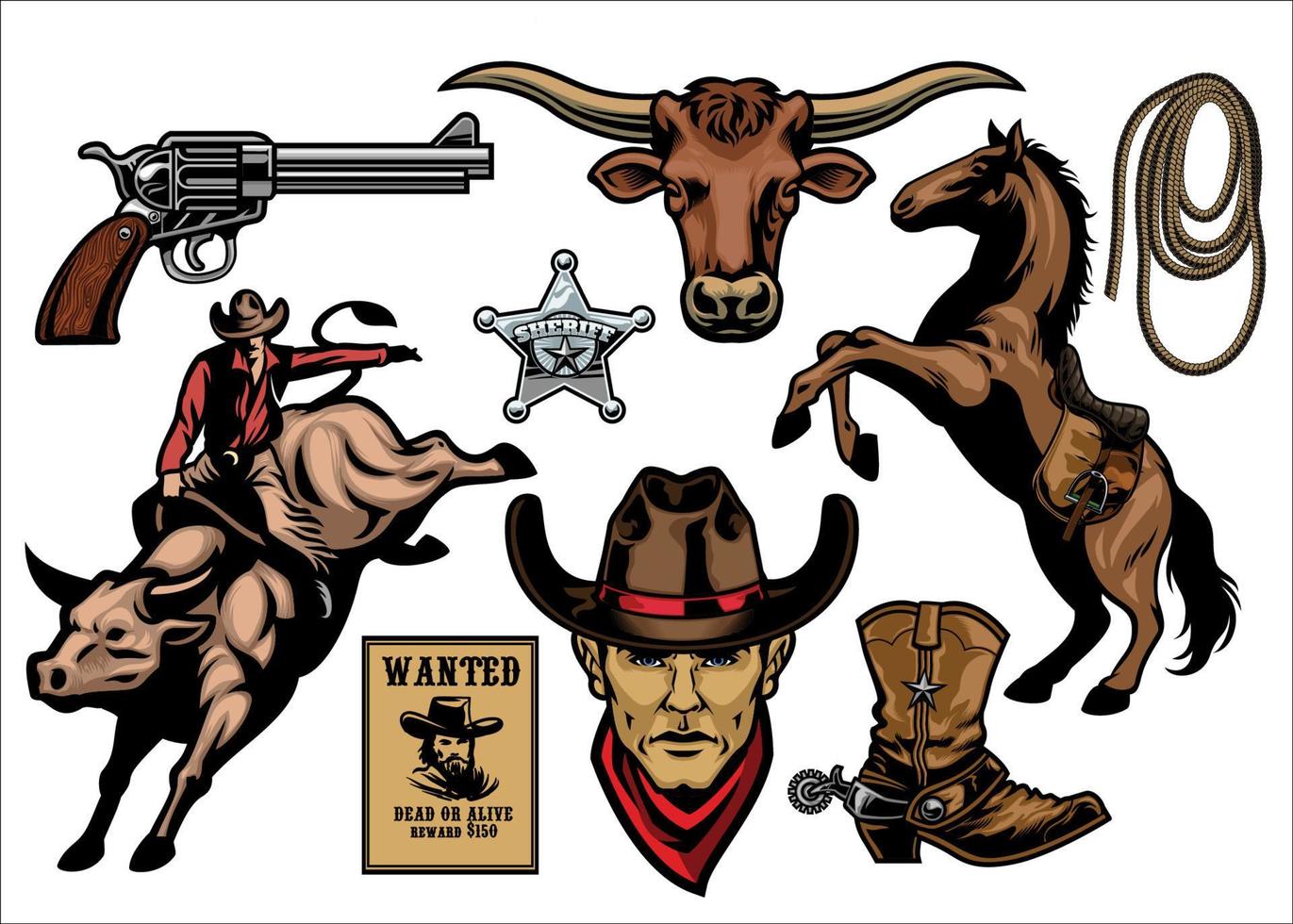set of cowboy objects vector