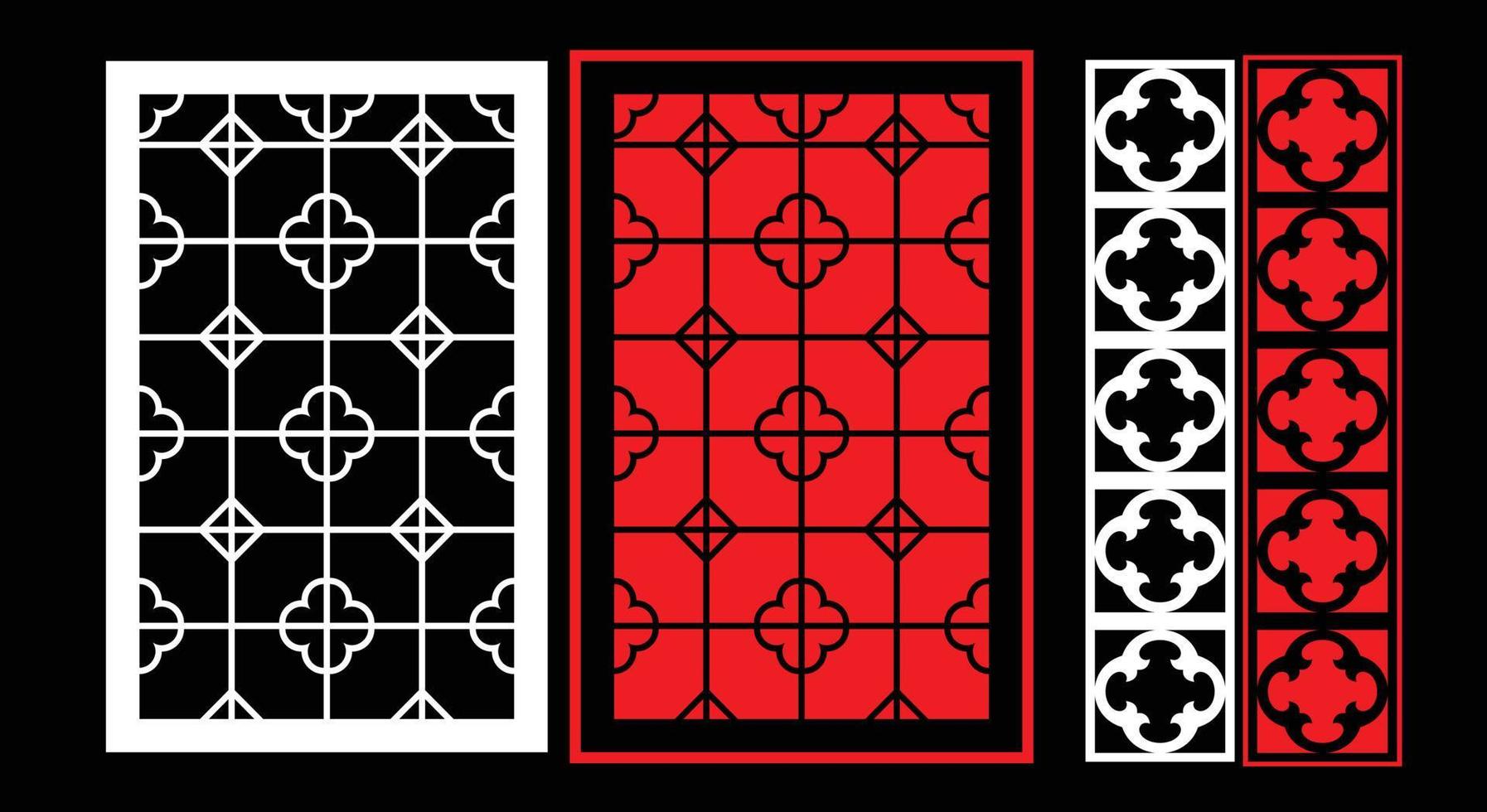 Decorative wall panels set Jali design CNC pattern, laser cutting pattern, router CNCcutting.Jali Laser cut decorative panel set with lace pattern. vector
