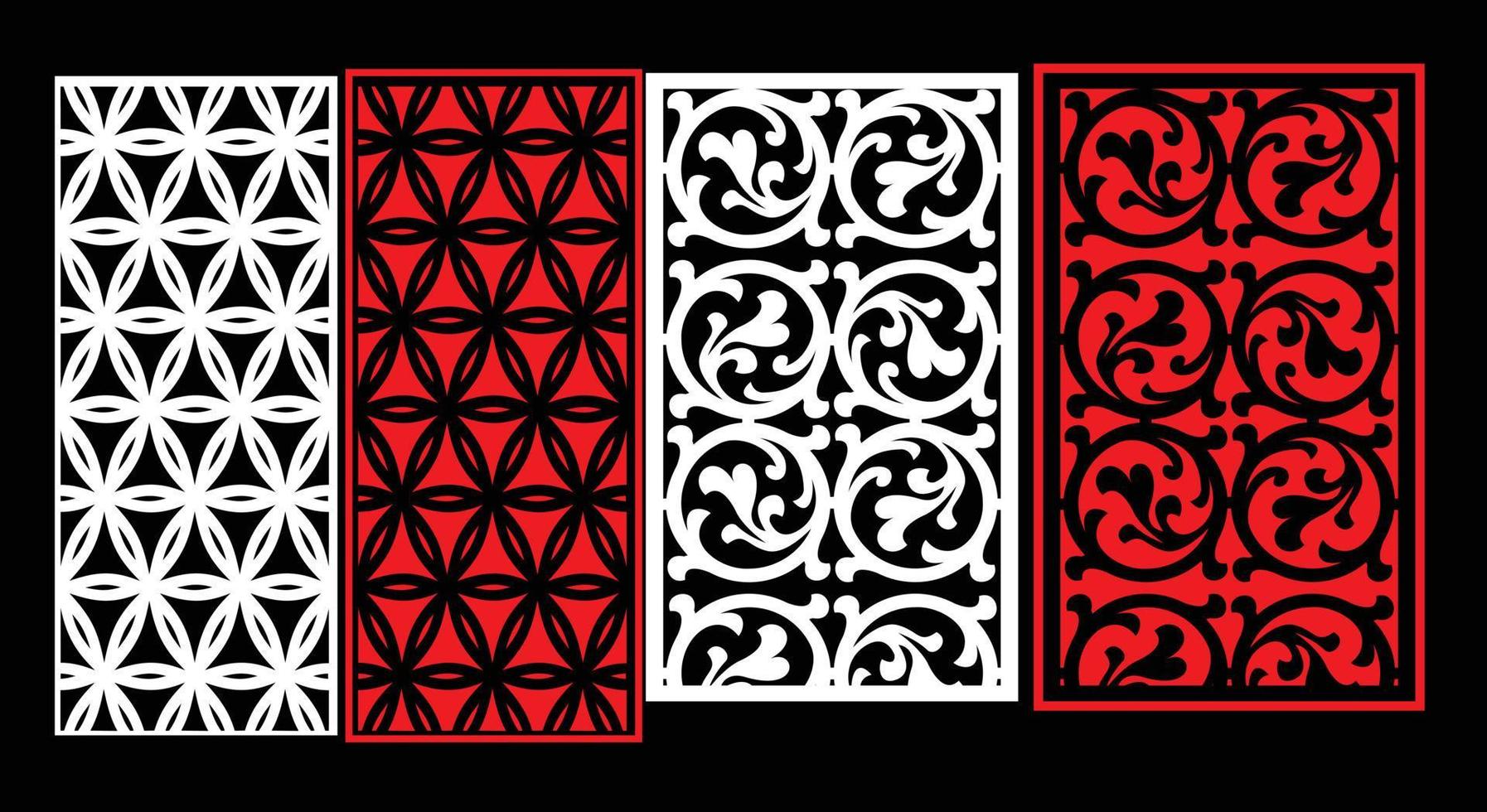 Decorative wall panels set Jali design CNC pattern, laser cutting pattern, router CNCcutting.Jali Laser cut decorative panel set with lace pattern. vector