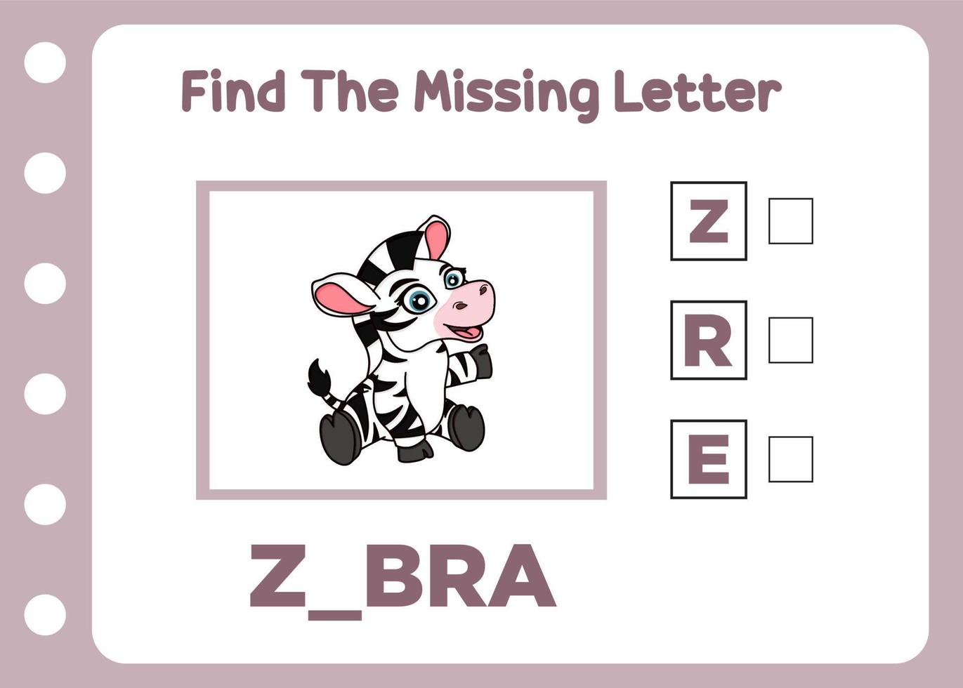 find the missing letter of zebra vector