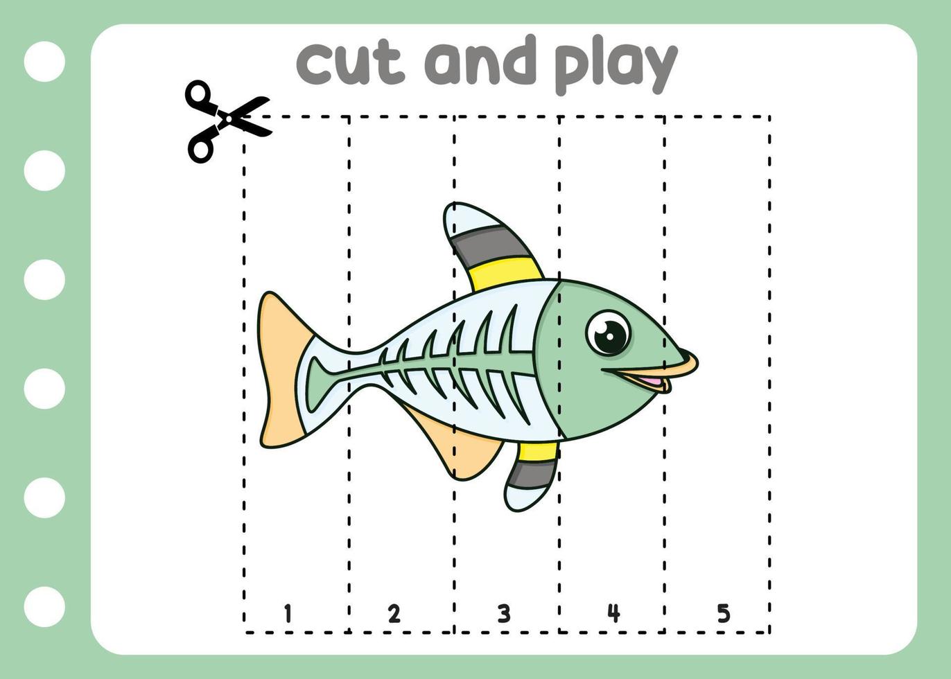 cortar y jugar X pescado dibujos animados vector