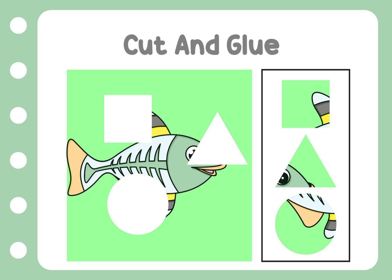 cortar y pegamento X pescado niños juego vector