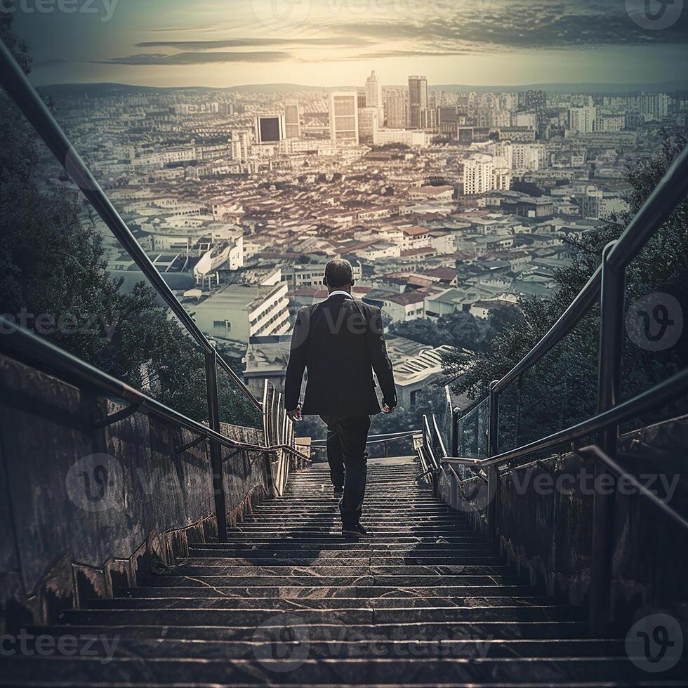 The concept of success in a dynamic world. Success in business and in personal life. photo