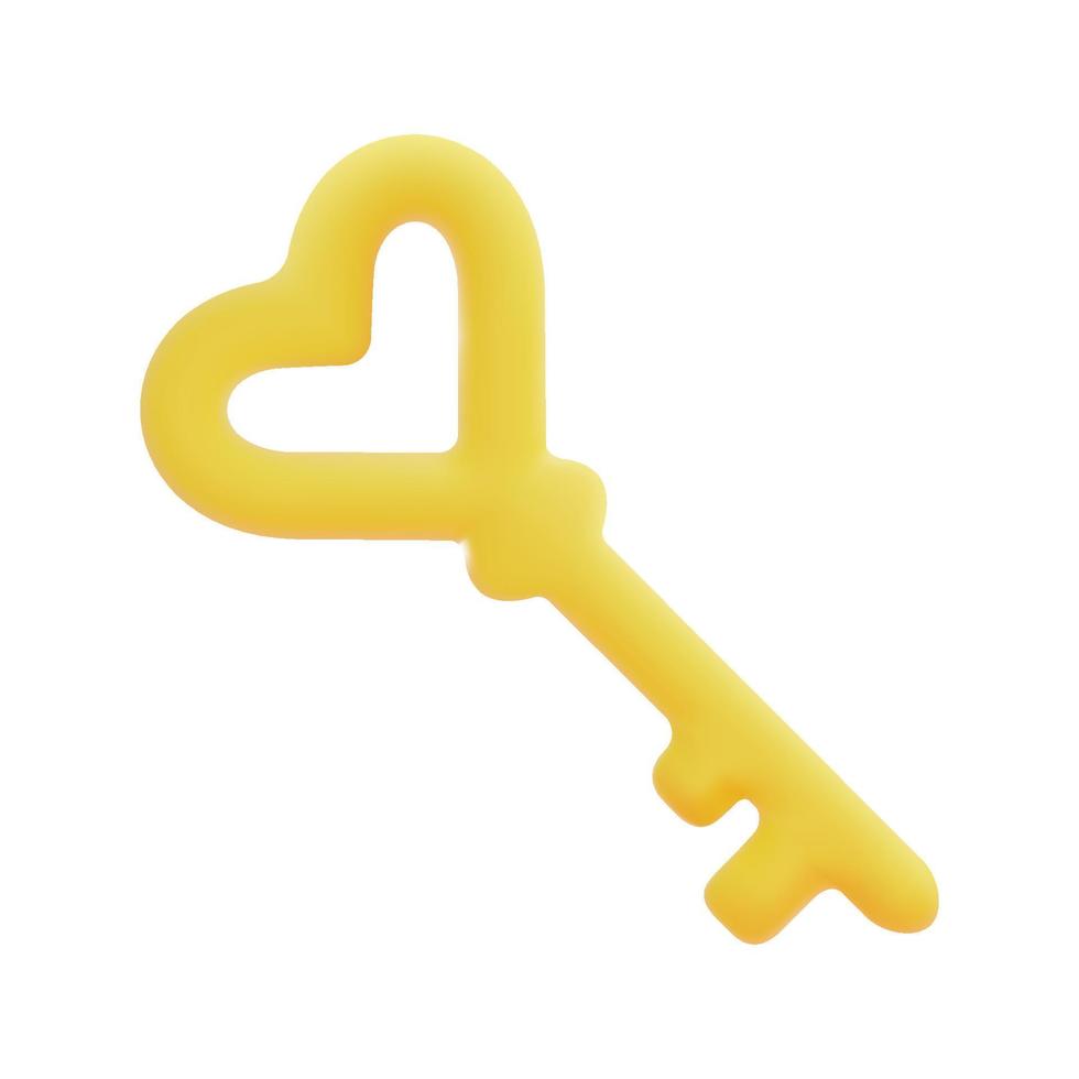 3d heart shaped key icon vector. 3d unlock, love and valentine day concept. Isolated on white background. 3d icon vector render illustration. Trendy and modern vector. Can be used for many purposes.