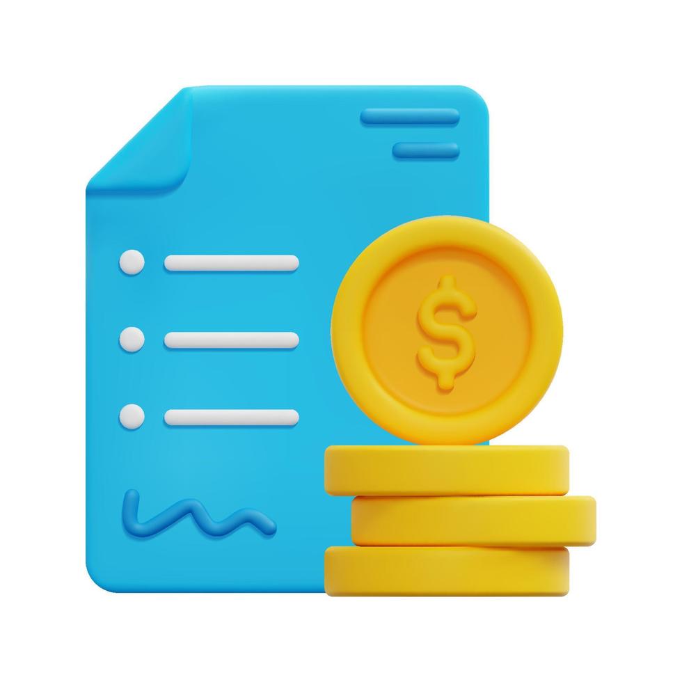 3d report and money coins icon vector. Isolated on white background. 3d accounting, business and finance concept. Cartoon minimal style. 3d asset icon vector render illustration.