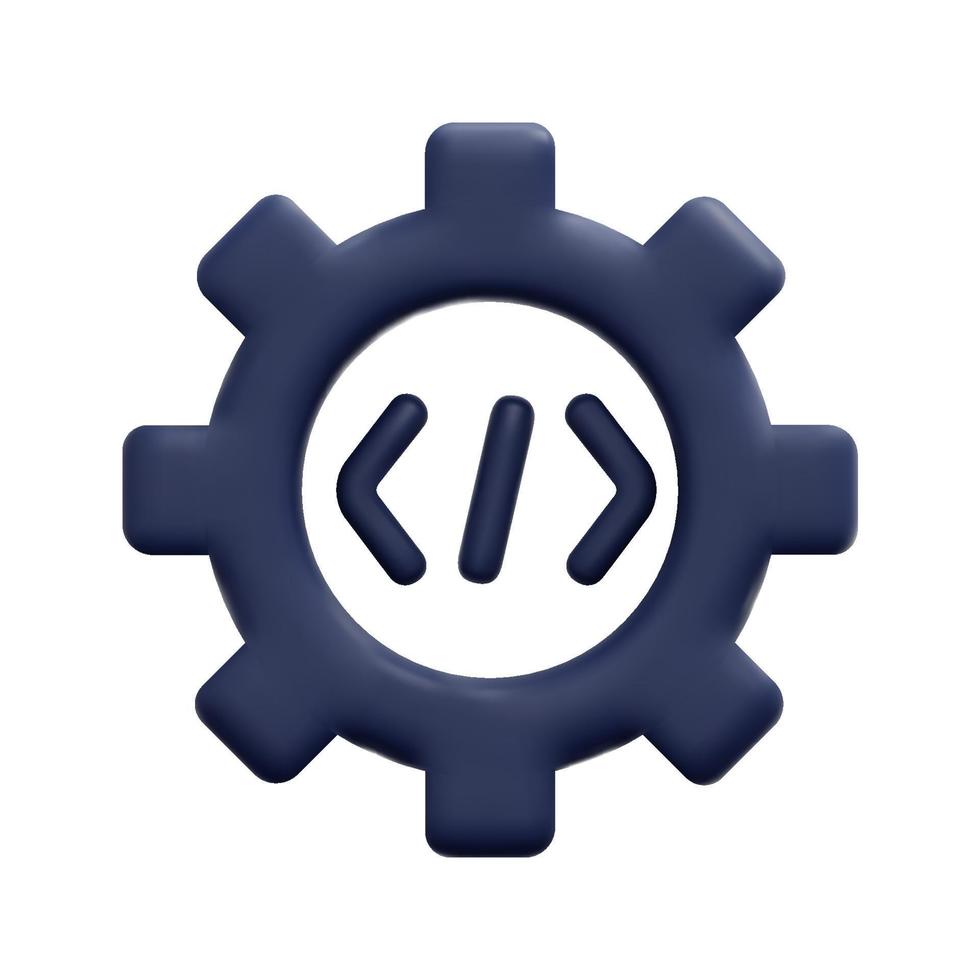 3d codificación con engranaje icono vector. aislado en blanco antecedentes. 3d web desarrollo, seo y márketing concepto. dibujos animados mínimo estilo. 3d código icono vector hacer ilustración.