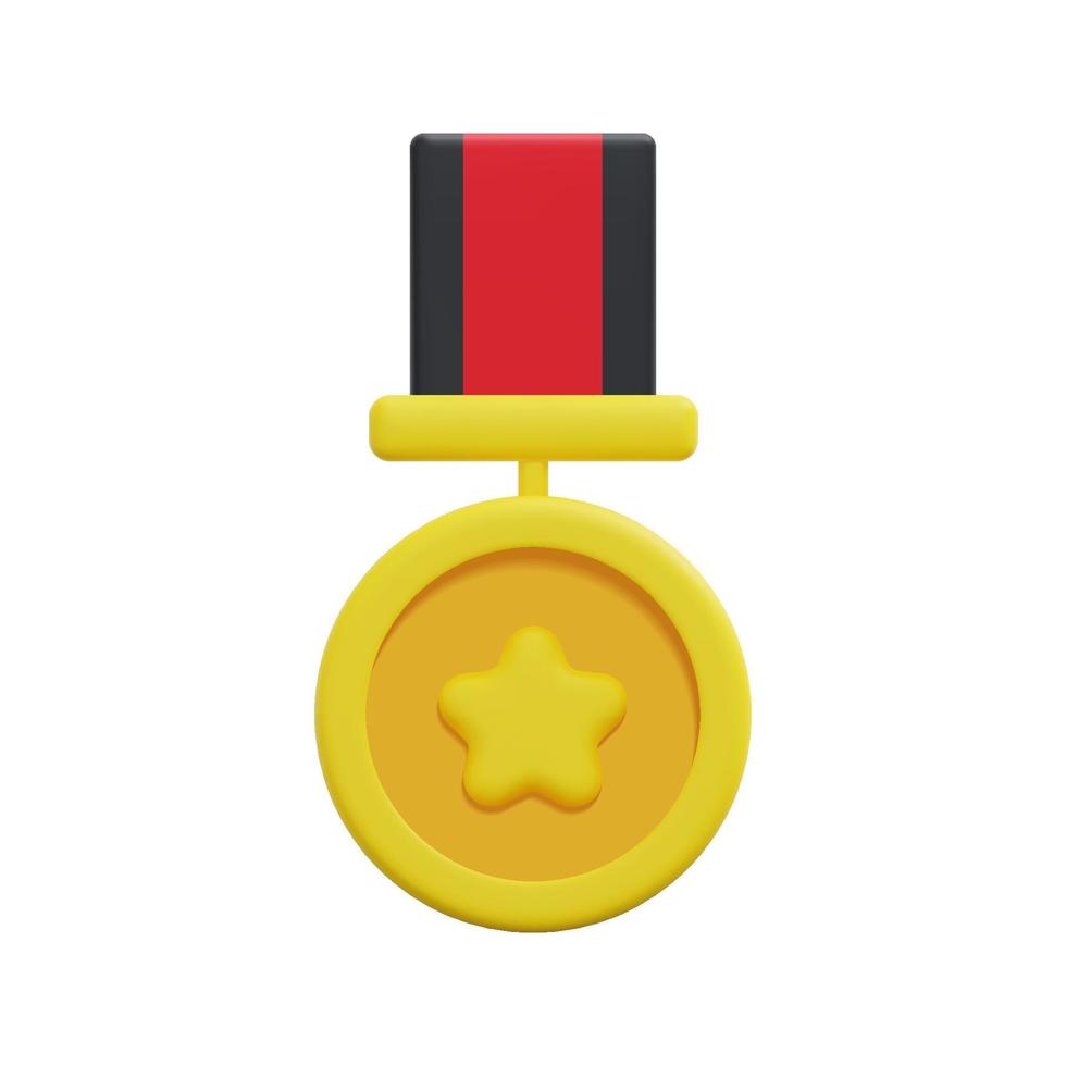 3d quality guarantee medal with star and ribbon icon vector. Isolated on white background. 3d prize, winner and award concept. Cartoon minimal style. 3d badge icon vector render illustration.