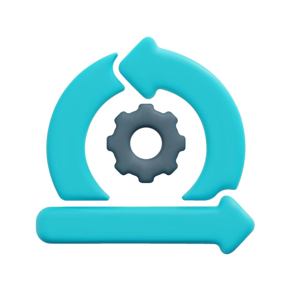 3d iteration icon vector. Isolated on white background. 3d agile, business and technology concept. Cartoon minimal style. 3d cycle arrows with gear icon vector render illustration.