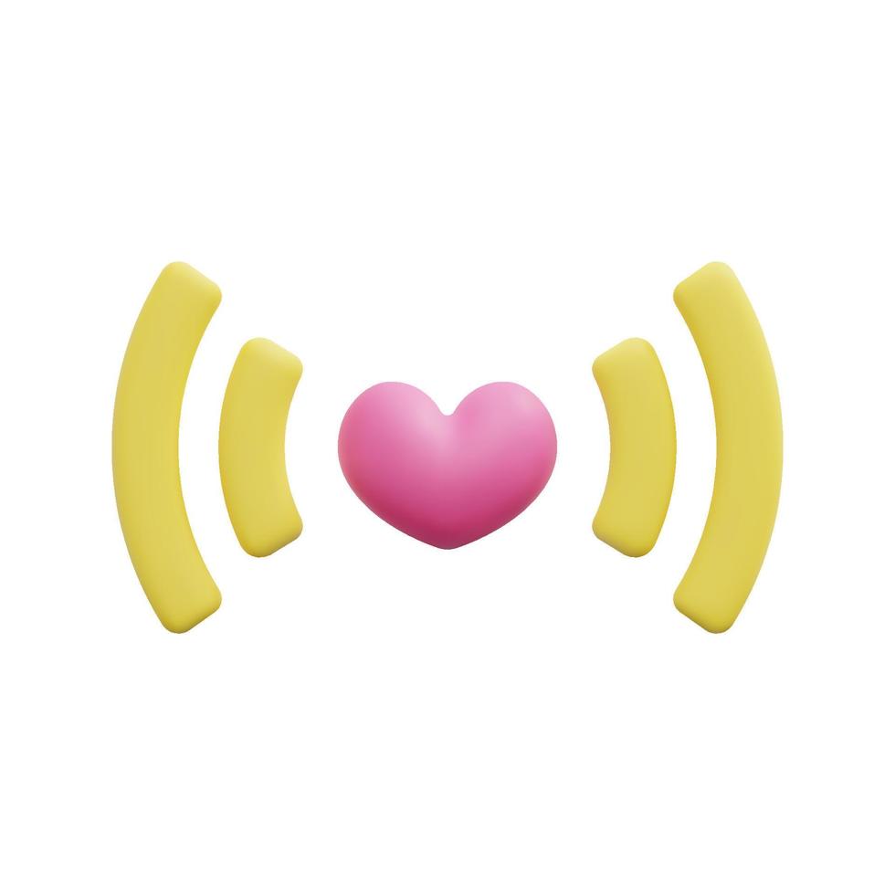 3d heart with signal wifi icon vector. Isolated on white background. 3d heart, love and valentine  concept. Cartoon minimal style. 3d heart icon vector render illustration.