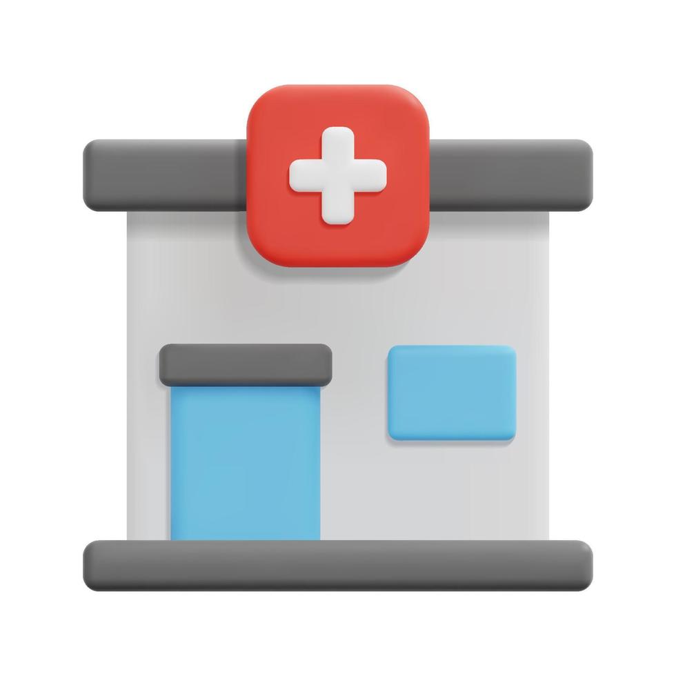 3d clinic icon vector. Isolated on white background. 3d building and architecture concept. Cartoon minimal style. 3d building icon vector render illustration.