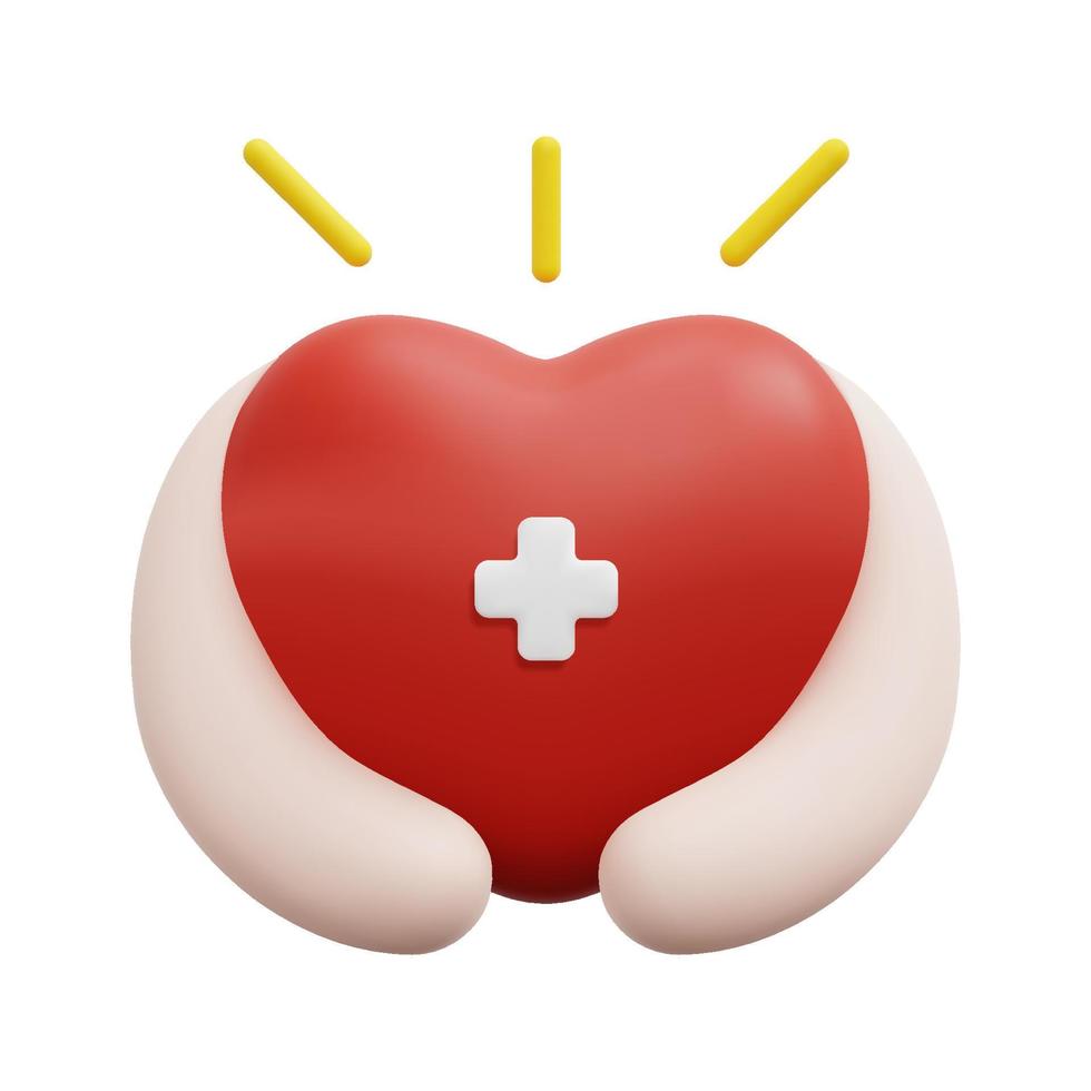 3d hands hugging red heart icon vector. Isolated on white background. 3d nursing home, medical and healthcare concept. Cartoon minimal style. 3d healthcare icon vector render illustration.
