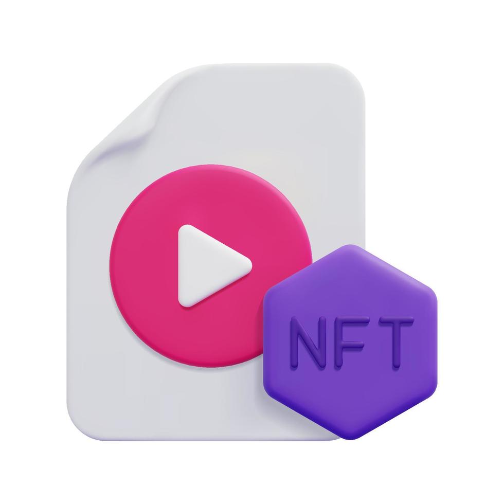 3d nft of video icon vector. Isolated on white background. 3d non fungible token and blockchain technology concept. Cartoon minimal style. 3d blockchain icon vector render illustration.