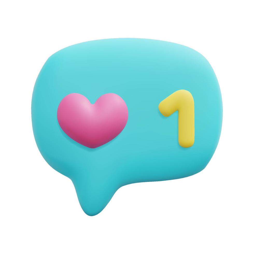 3d heart like on bubble chat icon vector. Isolated on white background. 3d heart, love and valentine  concept. Cartoon minimal style. 3d heart icon vector render illustration.