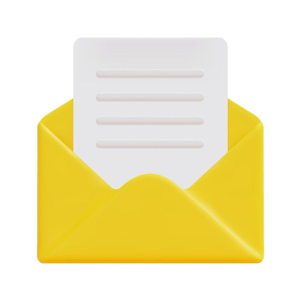 3d mail envelope with letter icon vector. Isolated on white background. 3d open email concept. Minimal email letter with letter paper read icon . 3d email icon vector render illustration.
