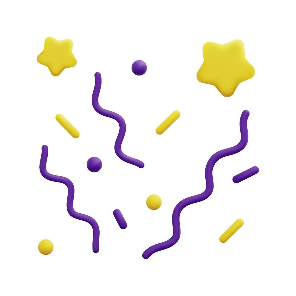 3d party confetti plasticine icon vector. Isolated on white background. 3d party, birthday and celebration concept. Cartoon minimal style. 3d sparkles confetti icon vector render illustration.