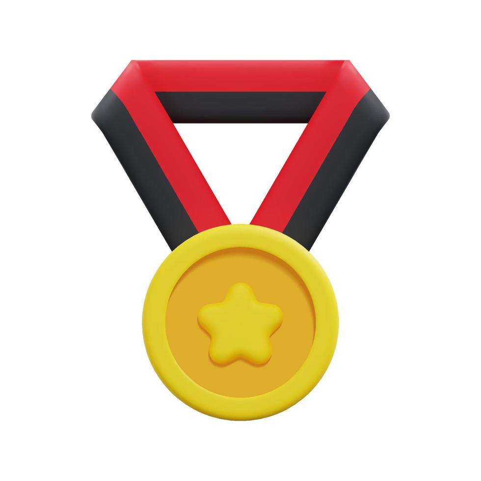 3d quality guarantee medal with star and ribbon icon vector. Isolated on white background. 3d prize, winner and award concept. Cartoon minimal style. 3d badge icon vector render illustration.