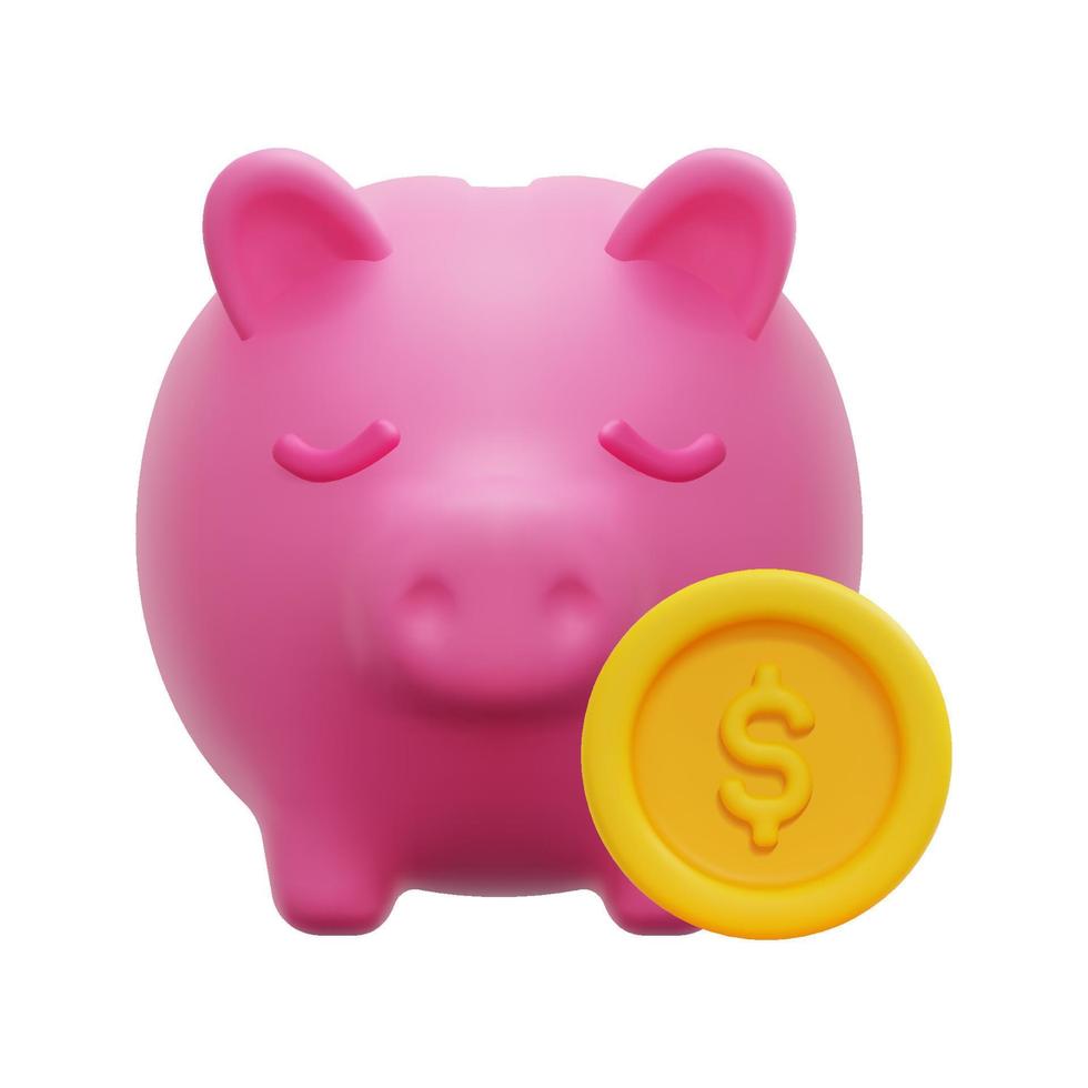 3d piggy bank and money coins icon vector. Isolated on white background. 3d investment, business and finance concept. Cartoon minimal style. 3d stock trading icon vector render illustration.