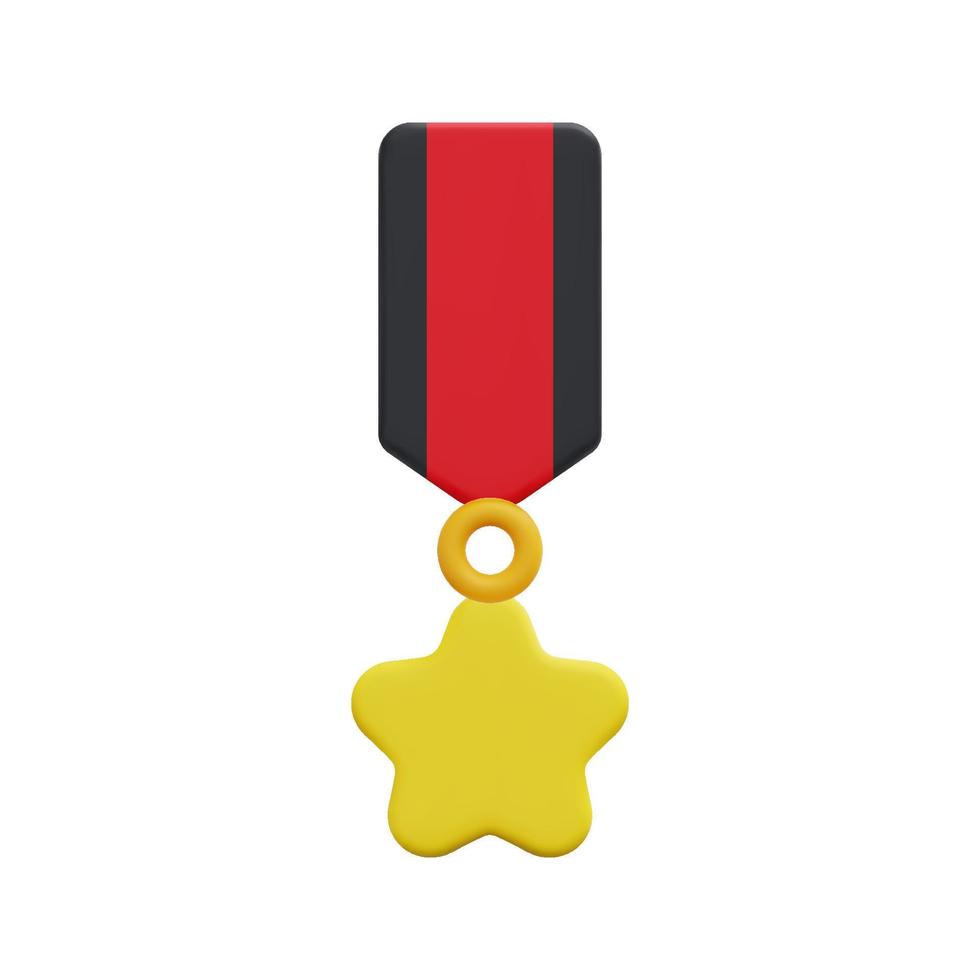 3d quality guarantee medal with star and ribbon icon vector. Isolated on white background. 3d prize, winner and award concept. Cartoon minimal style. 3d badge icon vector render illustration.