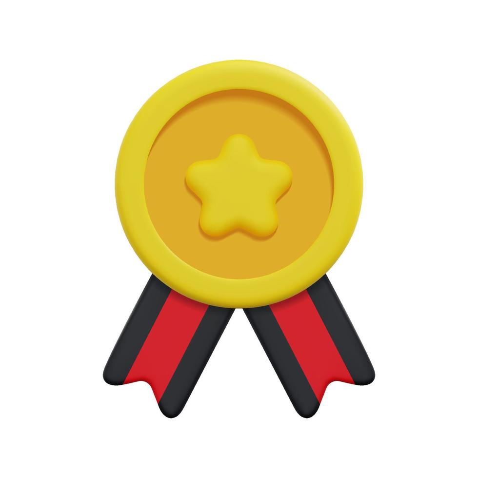 3d quality guarantee medal with star and ribbon icon vector. Isolated on white background. 3d prize, winner and award concept. Cartoon minimal style. 3d badge icon vector render illustration.