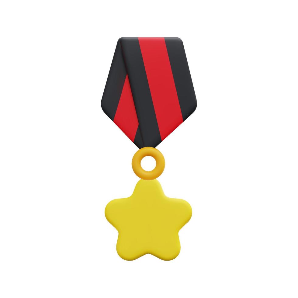 3d quality guarantee medal with star and ribbon icon vector. Isolated on white background. 3d prize, winner and award concept. Cartoon minimal style. 3d badge icon vector render illustration.