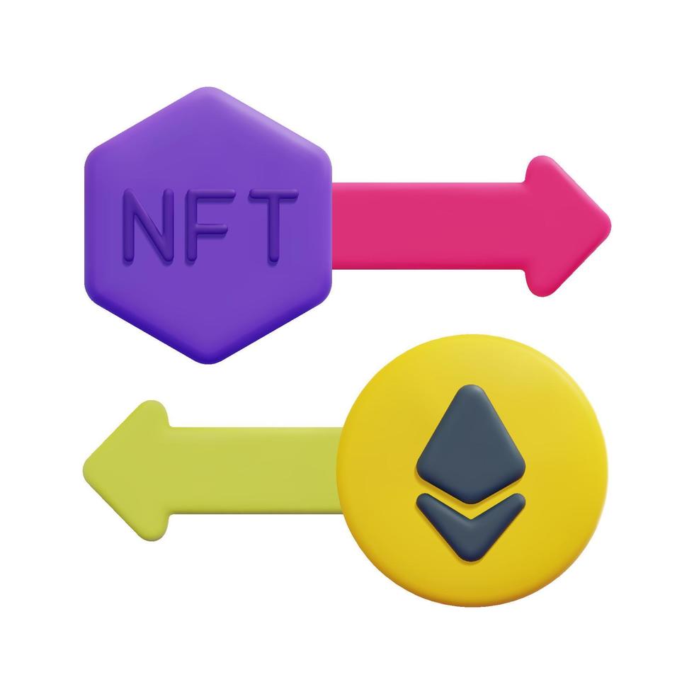 3d money trade nft icon vector. Isolated on white background. 3d non fungible token and blockchain technology concept. Cartoon minimal style. 3d blockchain icon vector render illustration.