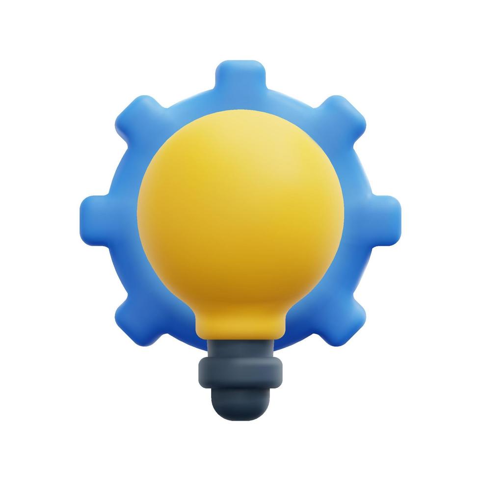 3d light bulb with gear icon vector. Isolated on white background. 3d innovation idea, management and problem solving concept. Creating a business idea. 3d icon vector render illustration.