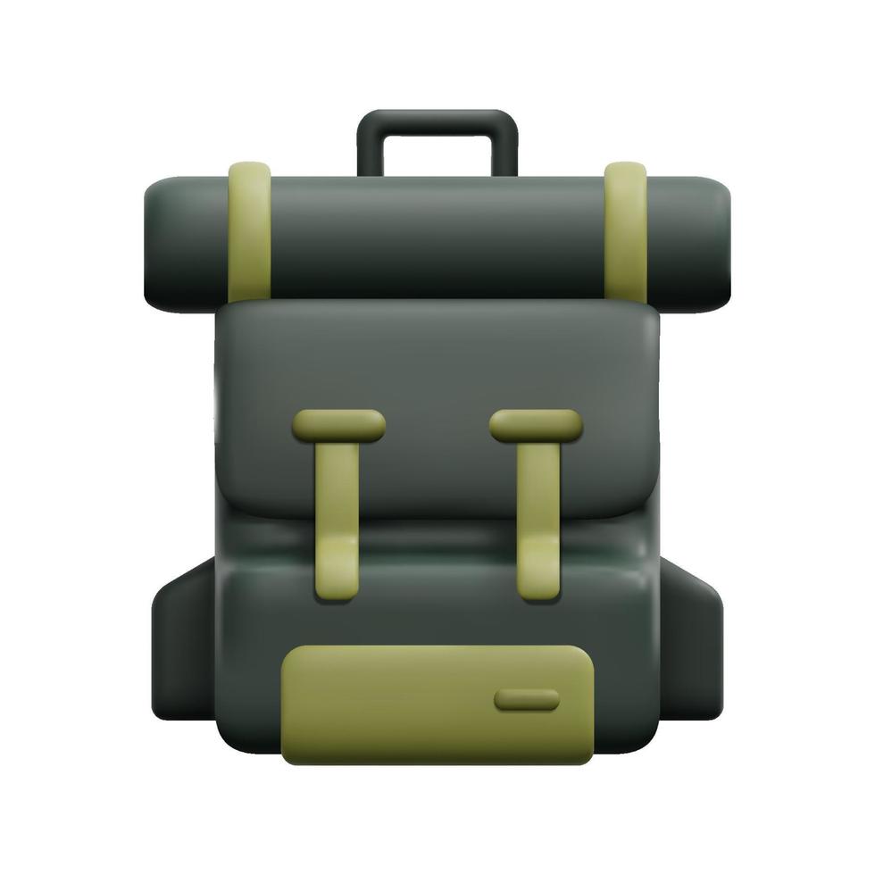 3d travel backpack icon vector. Isolated on white background. 3d camping equipment and summer camp concept. Cartoon minimal style. 3d bag icon vector render illustration.