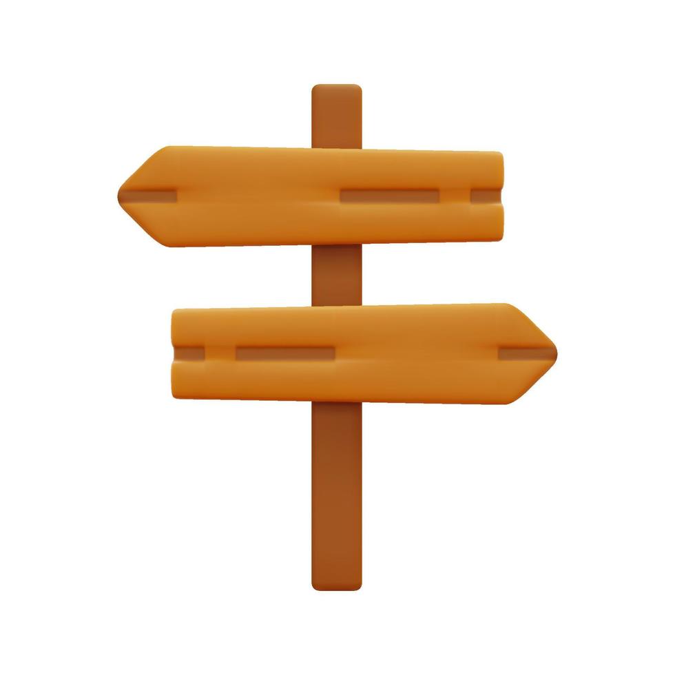 3d wooden sign icon vector. Isolated on white background. 3d signaling, direction and guidepost concept. Cartoon minimal style. 3d signpost icon vector render illustration.