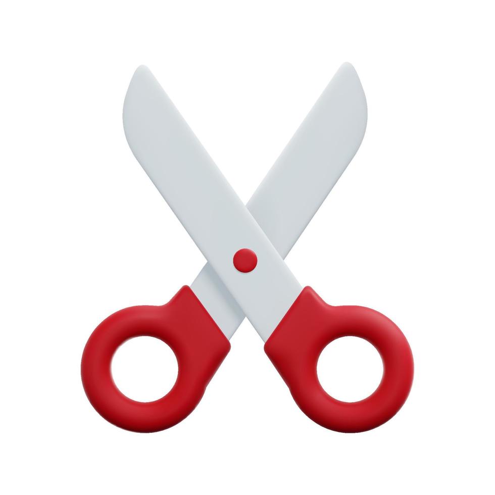 3d scissors icon vector. Isolated on white background. Education, medicine, hairdressing supplies and stationery. Cartoon minimal style. 3d cutting icon vector render illustration.