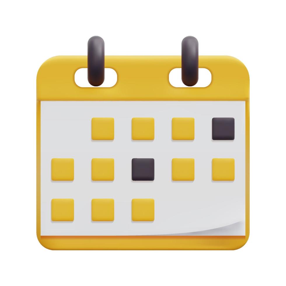 3d mínimo amarillo calendario icono vector. aislado en blanco antecedentes. 3d planificación, día mes año hora concepto. dibujos animados mínimo estilo. 3d calendario fecha icono vector hacer ilustración.