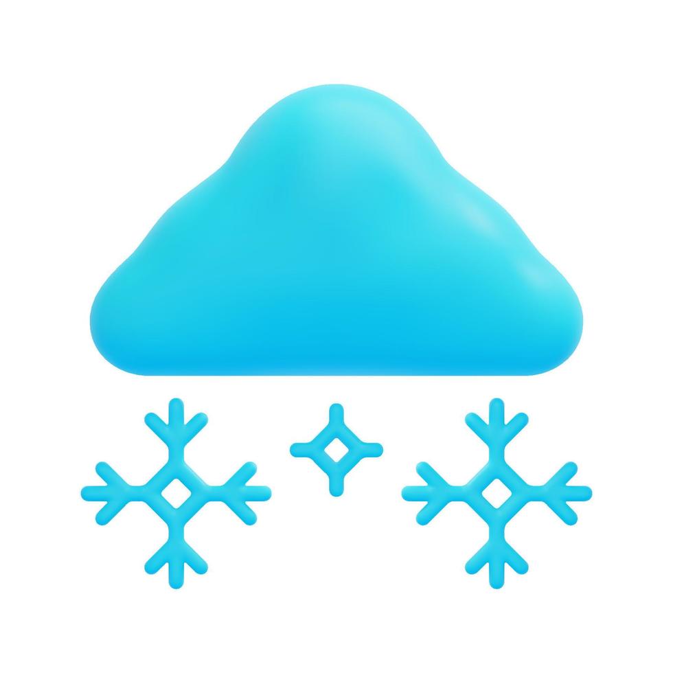 3d cloud and snowflake icon vector. Isolated on white background. 3d weather, meteorology, forecast and nature concept. Cartoon minimal style. 3d snowy icon vector render illustration.