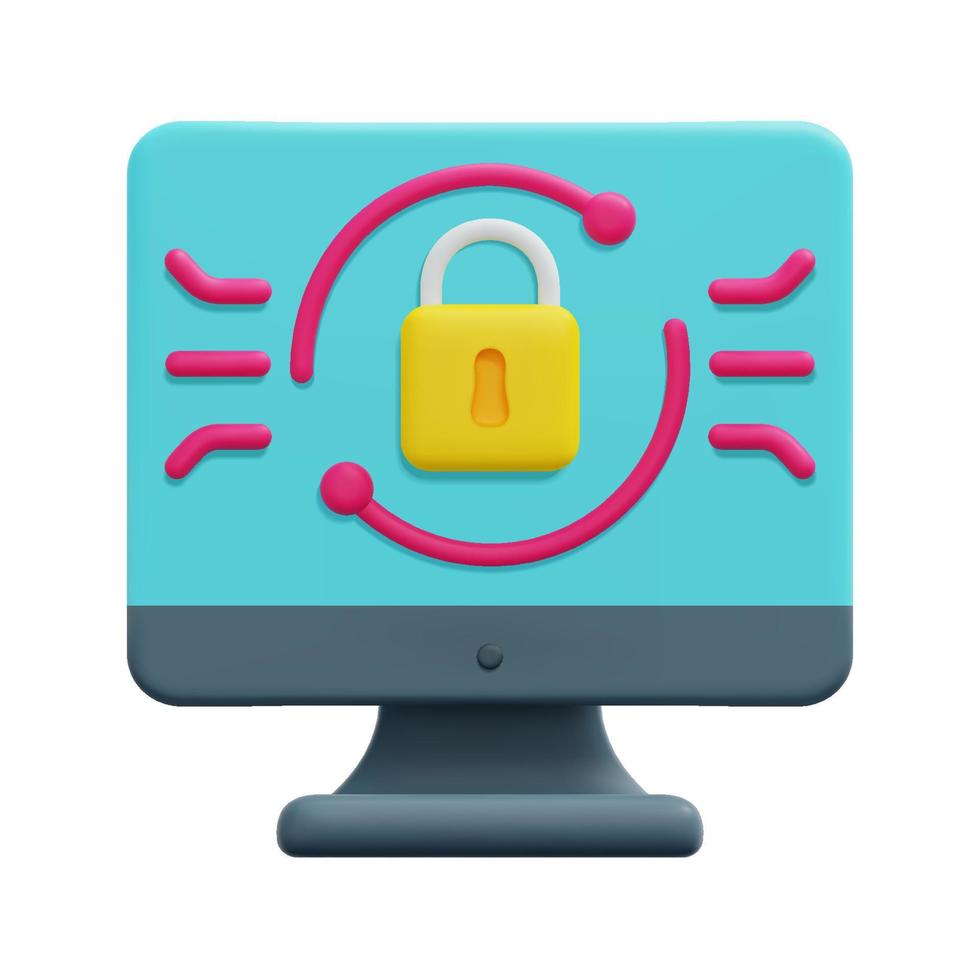 3d computer with ransomware icon vector. Isolated on white background. 3d cyber security, data protection and internet security concept. Cartoon minimal style. 3d icon vector render illustration.