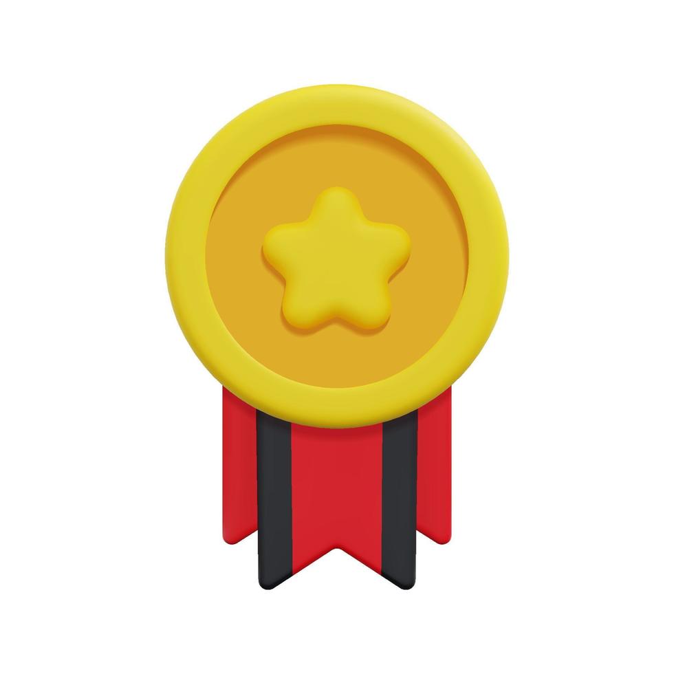 3d quality guarantee medal with star and ribbon icon vector. Isolated on white background. 3d prize, winner and award concept. Cartoon minimal style. 3d badge icon vector render illustration.