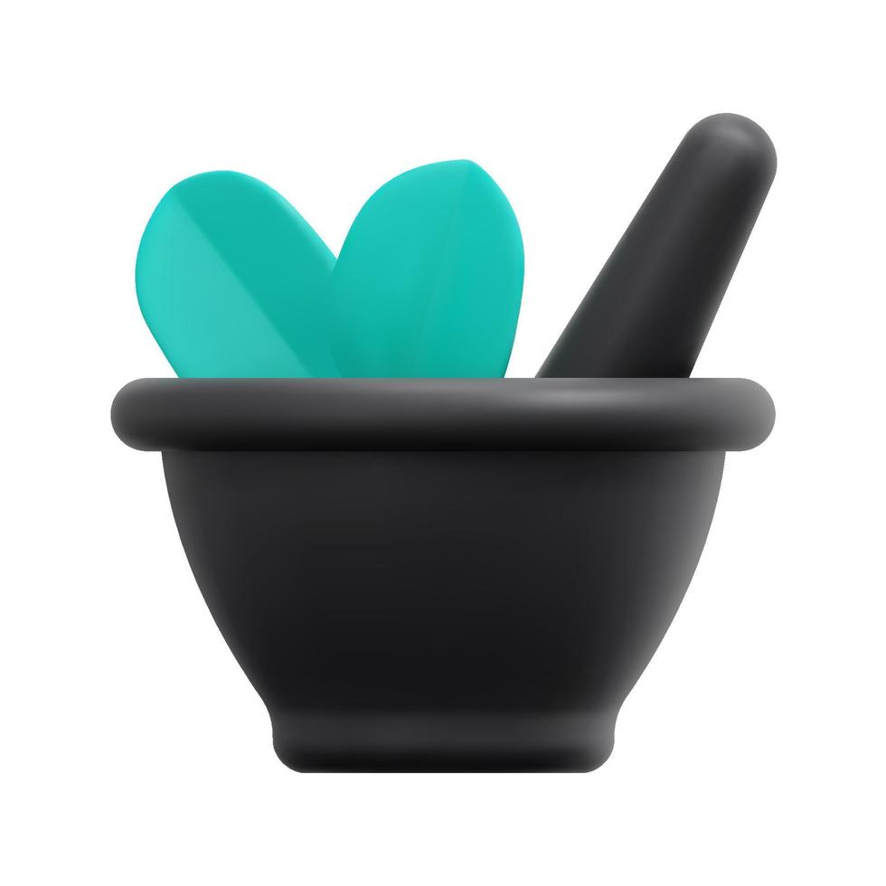3d mortar icon vector. Isolated on white background. 3d pharmacy, medical and healthcare concept. Cartoon minimal style. 3d herb icon vector render illustration.