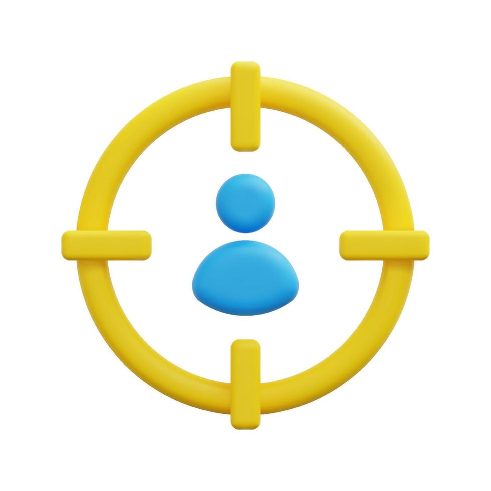 3d target icon vector. Isolated on white background. 3d market research, business and marketing concept. Cartoon minimal style. 3d customer focus icon vector render illustration.