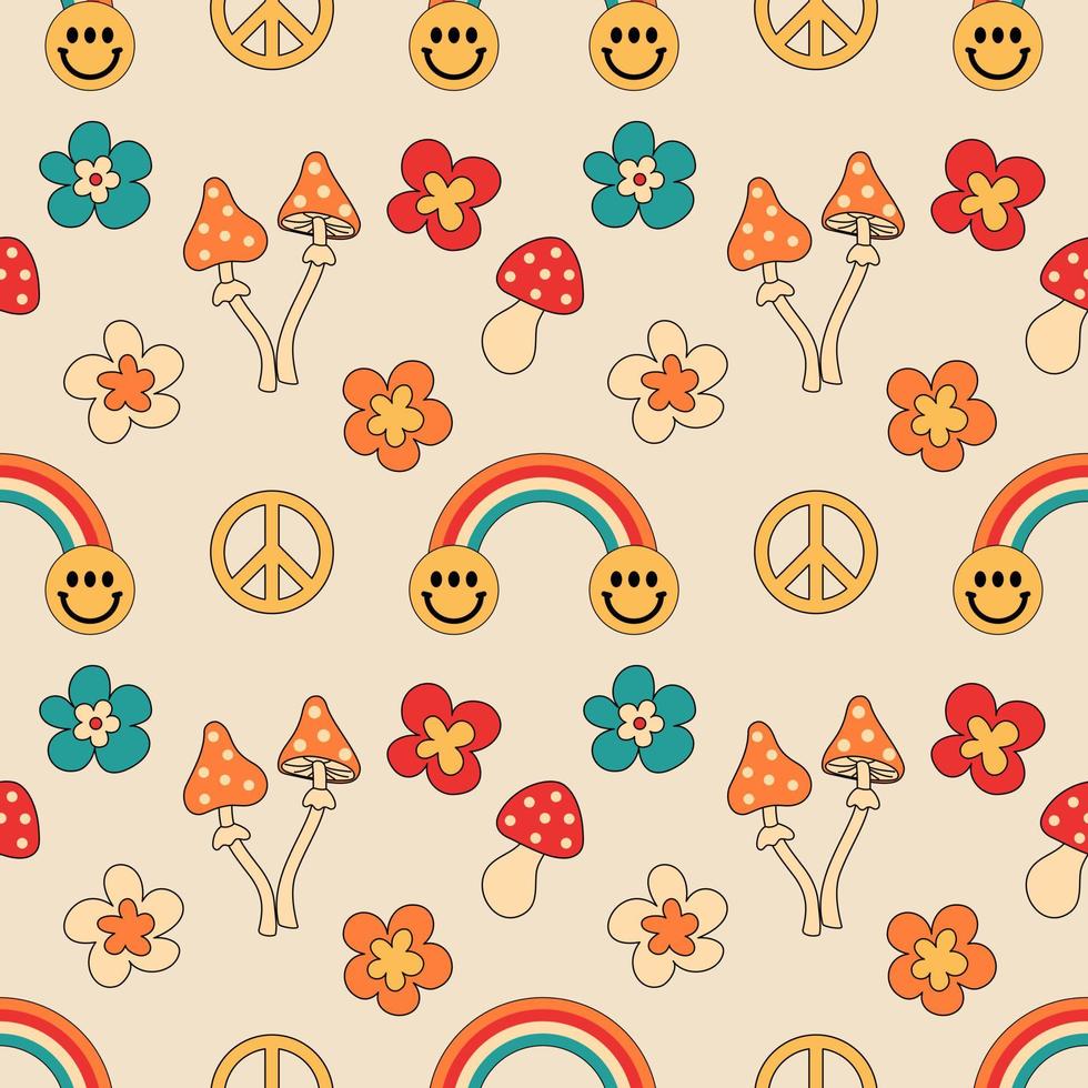 Retro groovy party elements seamless pattern vector