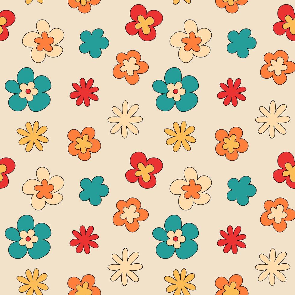 Groovy floral seamless vector pattern