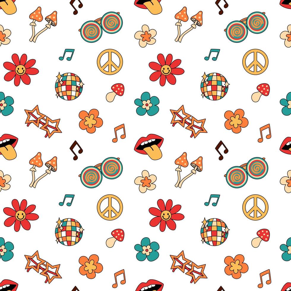 Retro groovy party vector pattern