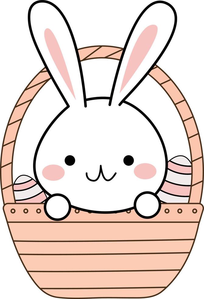 cute easter bunny in basket with eggs vector