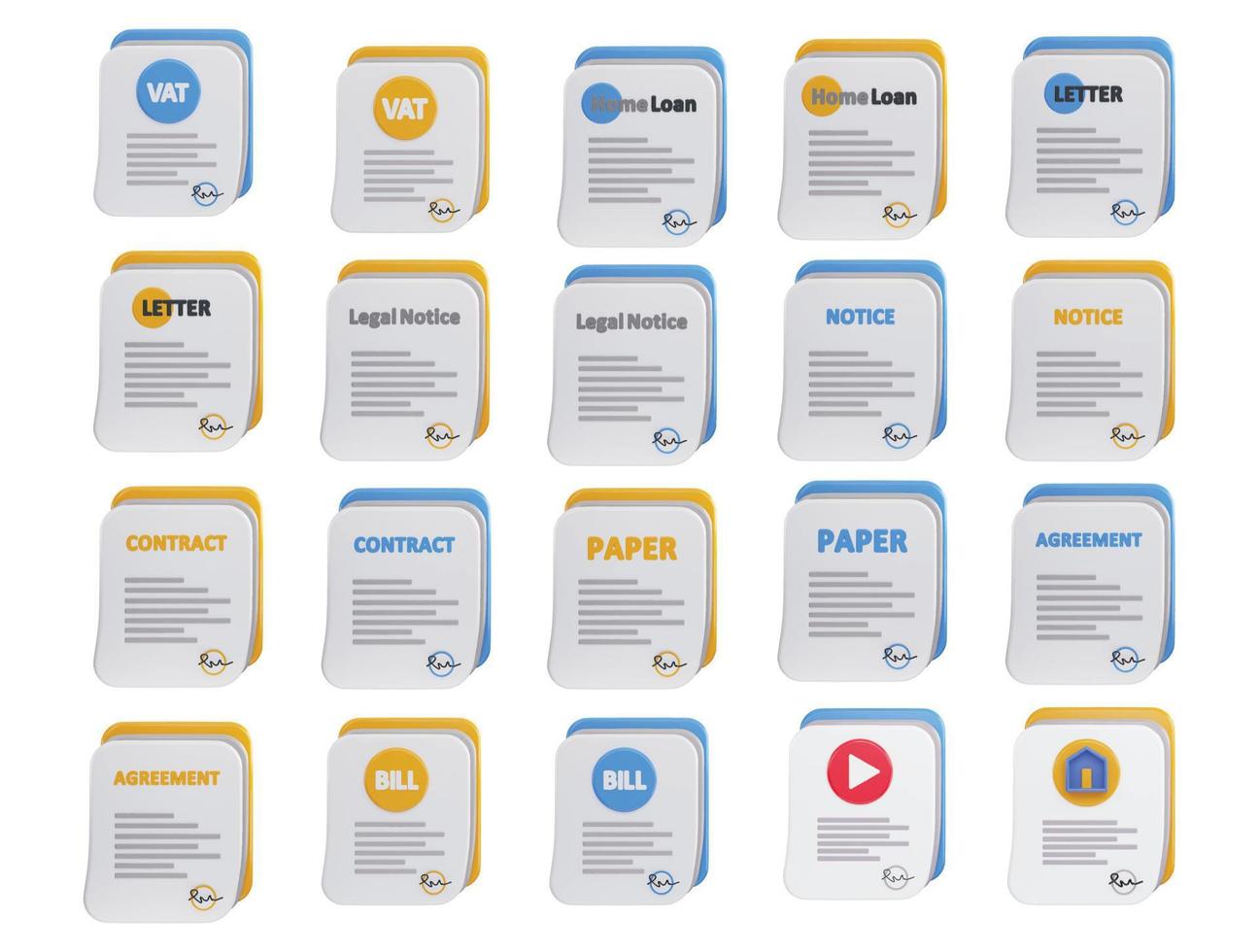 file and contract paper icon set with 3d vector icon illustration transparent element