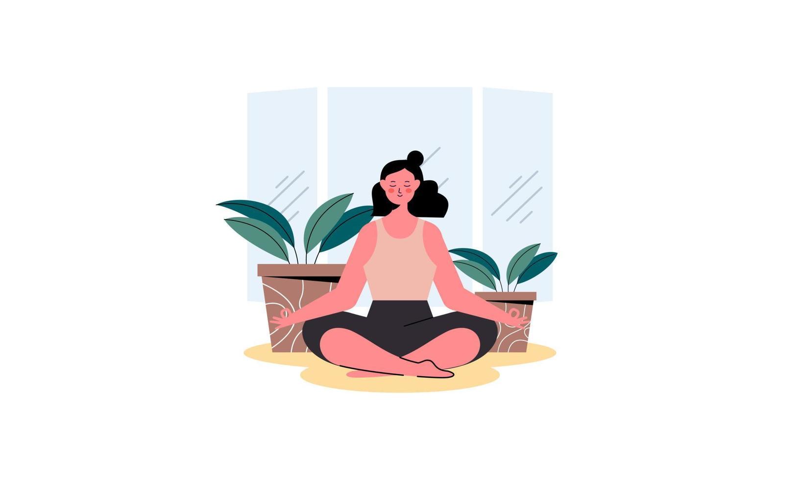Women Meditating in Yoga Lotus Posture in Nature Concept Illustration vector