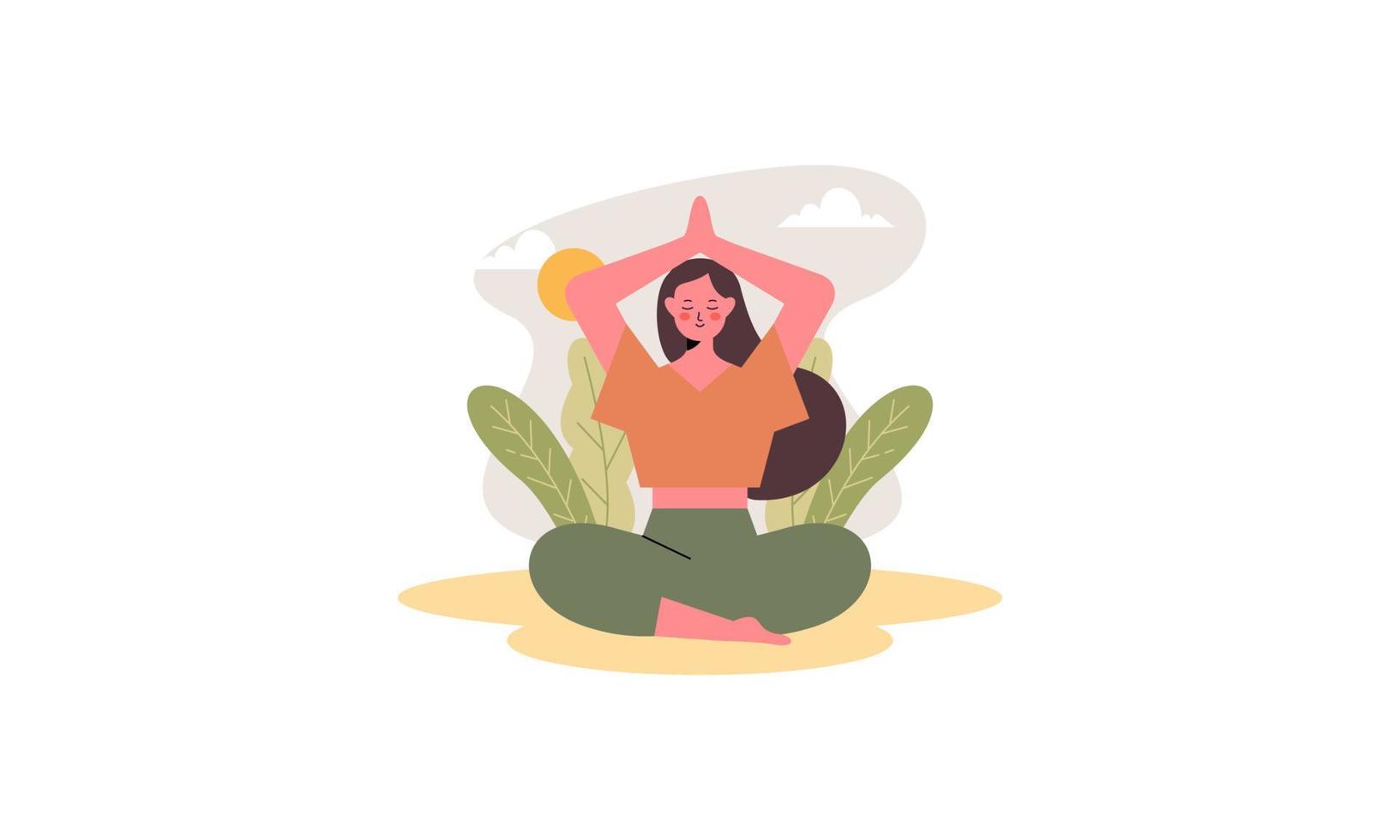 mujer meditando en yoga loto postura en naturaleza concepto ilustración vector