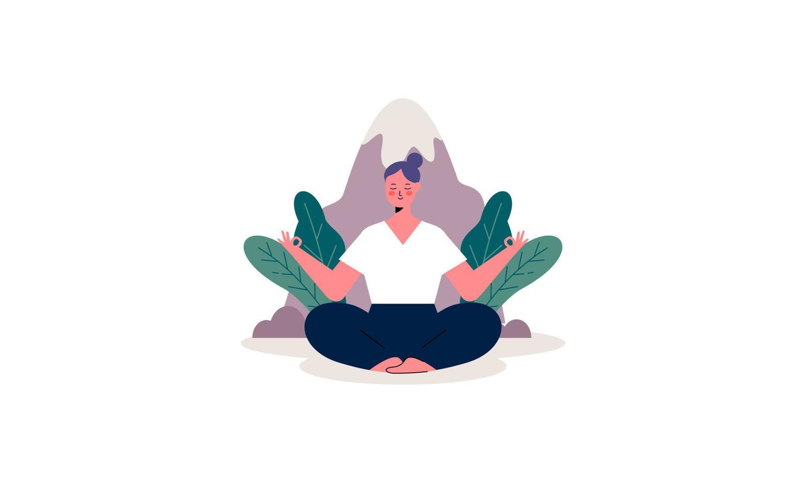 mujer meditando en yoga loto postura en naturaleza concepto ilustración vector