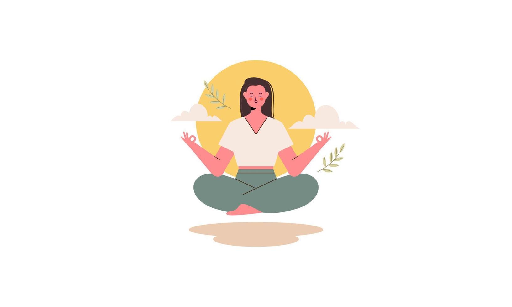 Women Meditating in Yoga Lotus Posture in Nature Concept Illustration vector