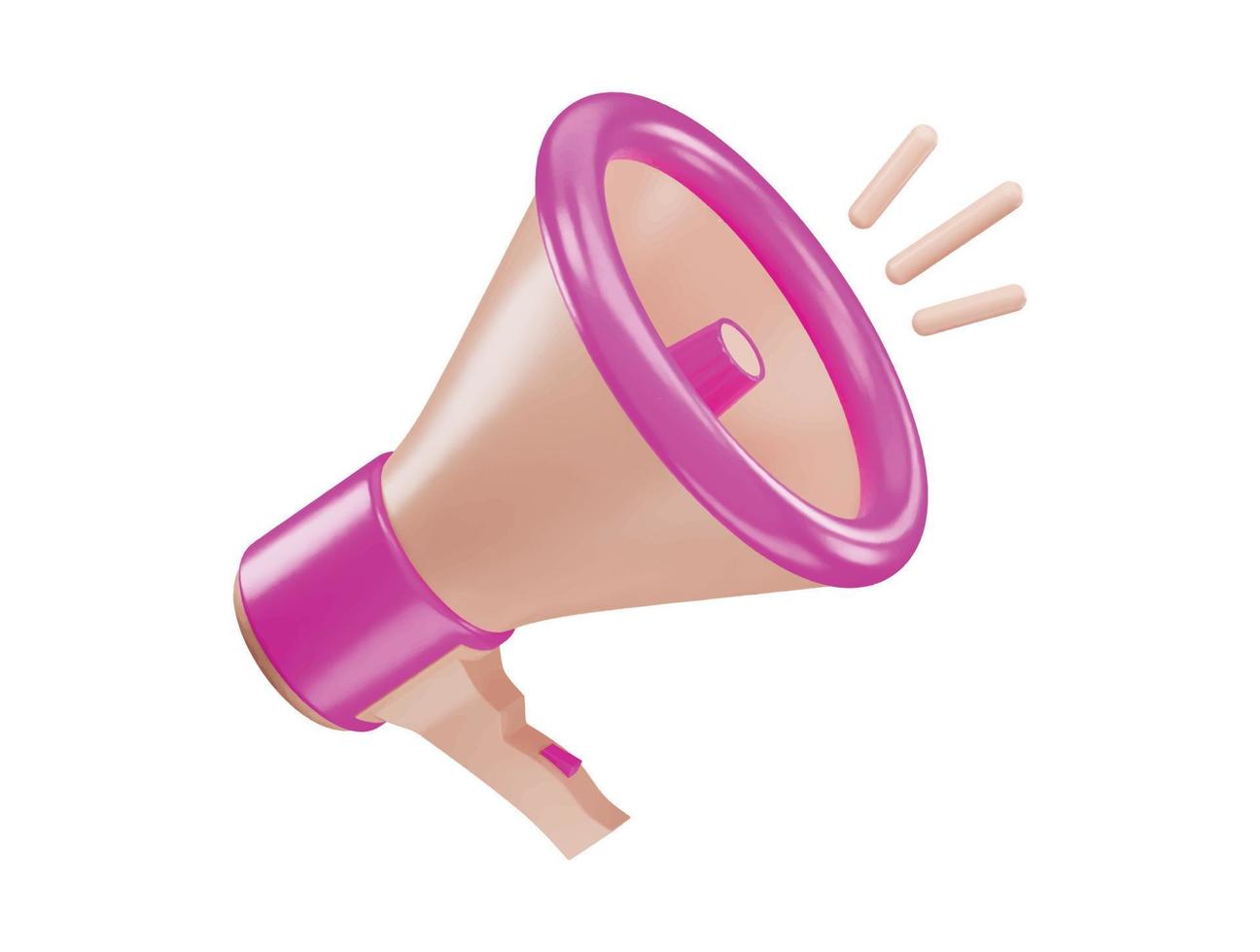 A pink megaphone with a pink speaker on the bottom icon with 3d vector icon illustration