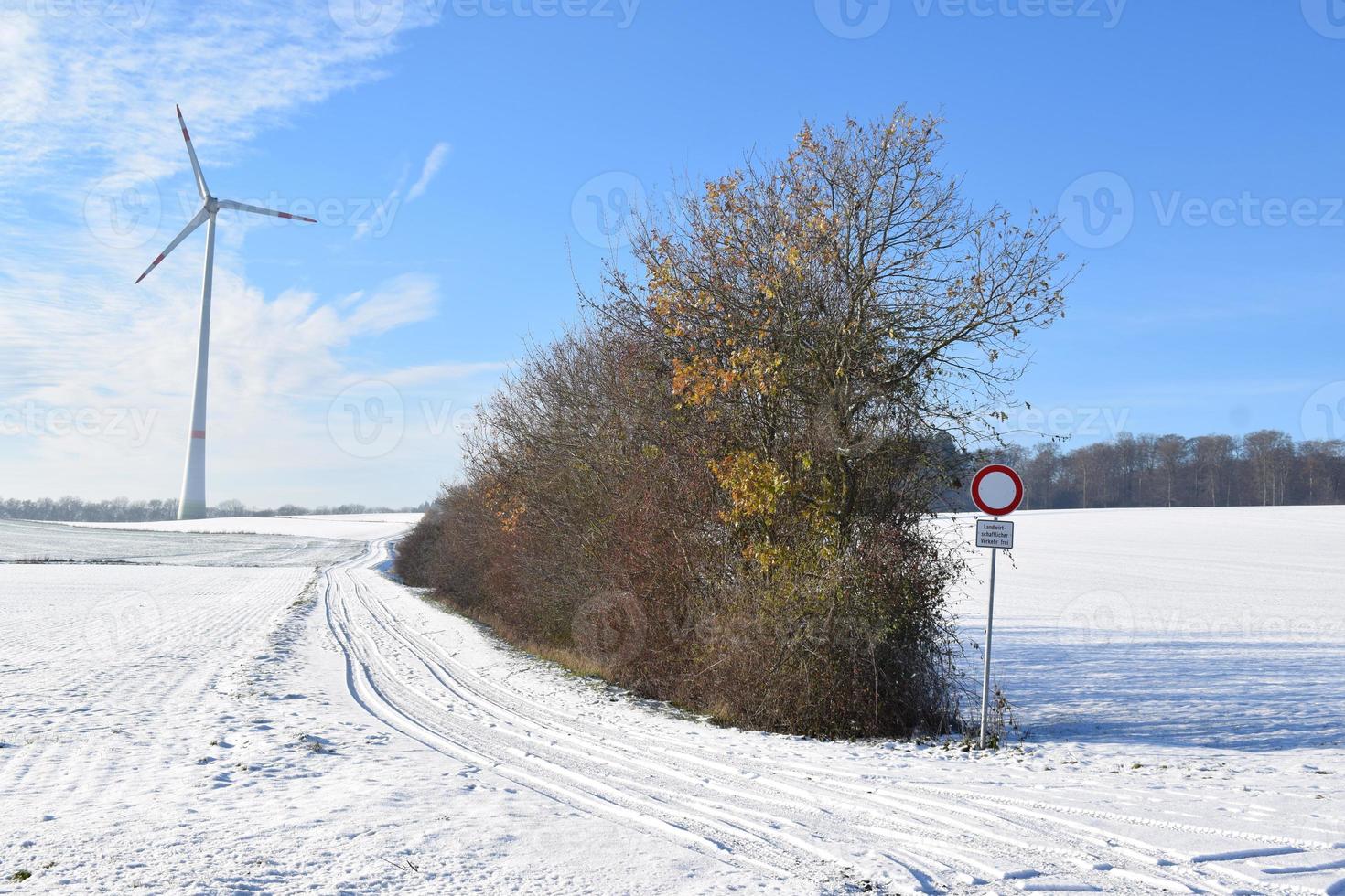 dirt road and wind power plant photo