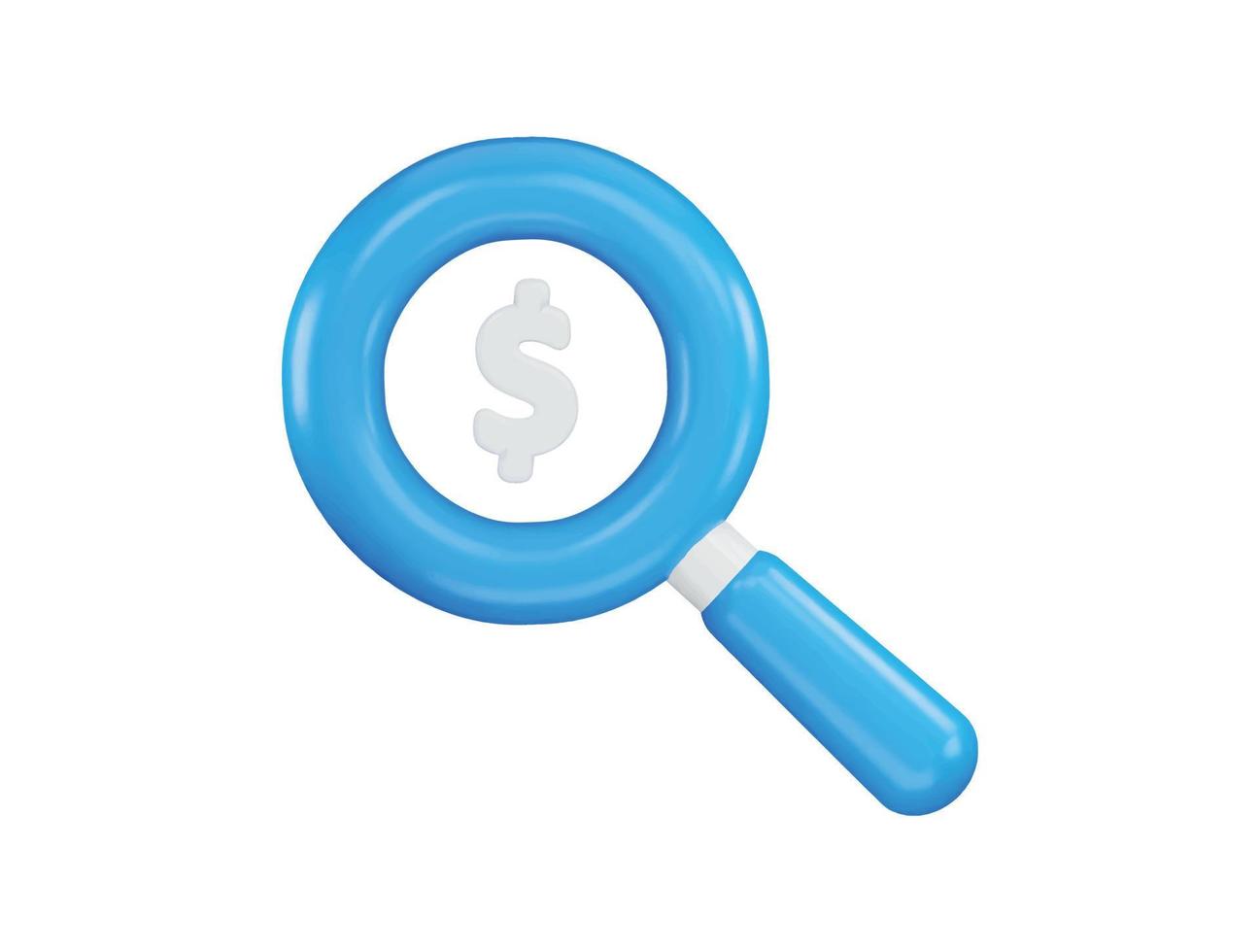 Blue magnifying glass with a dollar sign on it icon with 3d vector icon illustration