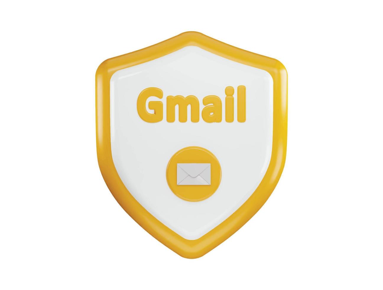 A yellow shield with the word gmail icon with 3d vector icon illustration