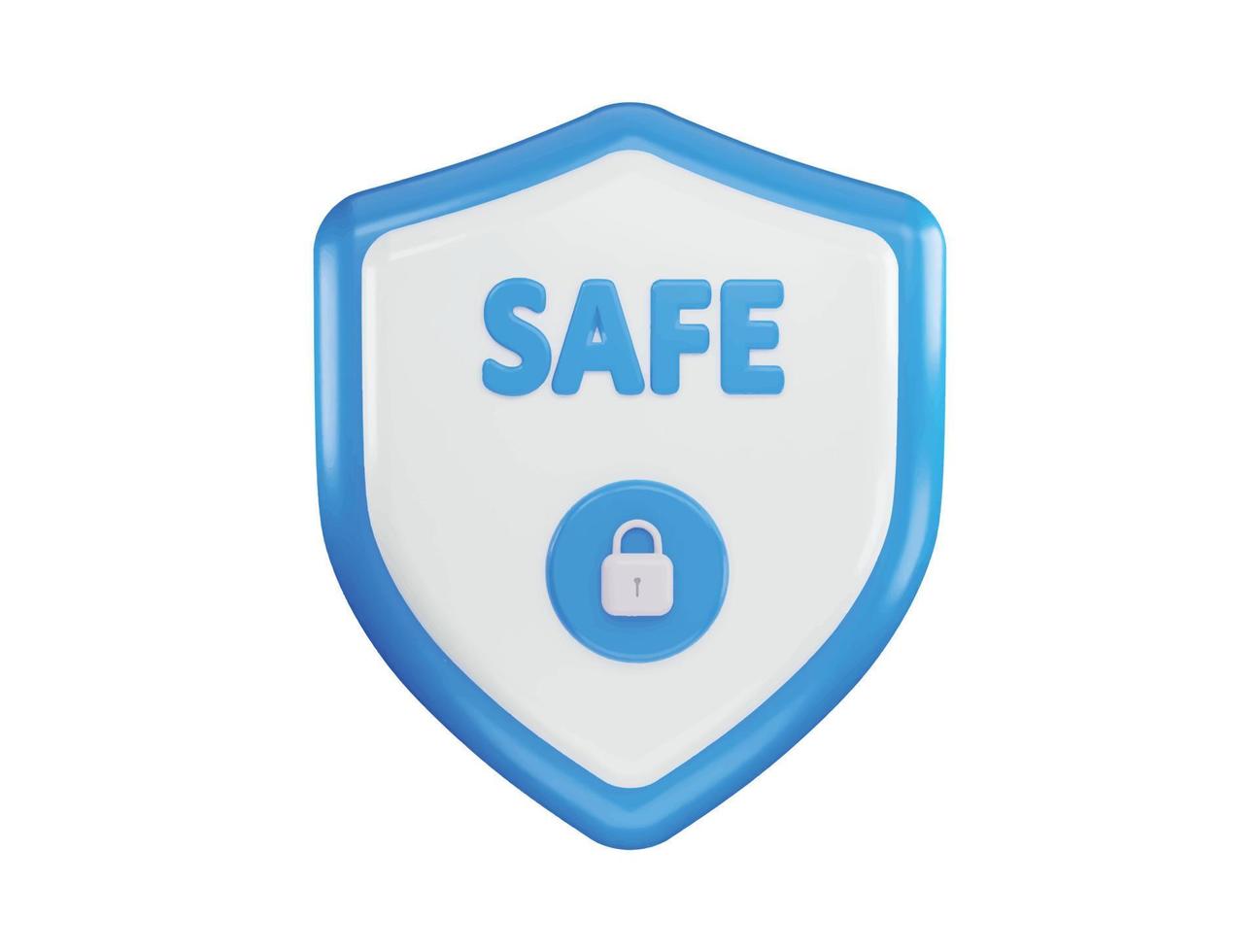 A blue shield with a lock and a lock icon with 3d vector icon illustration