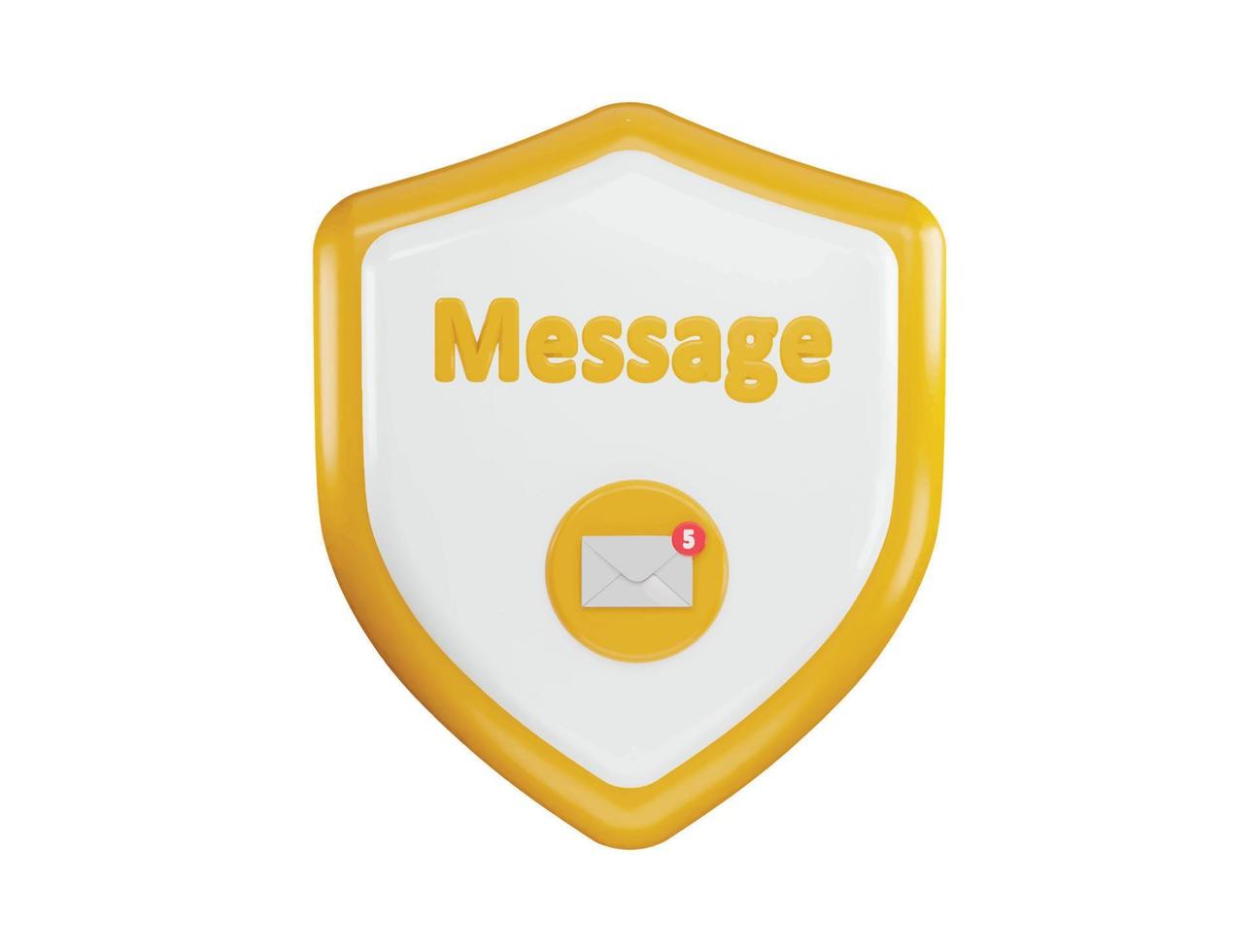 A yellow shield with a message in the middle that says message icon with 3d vector icon illustration